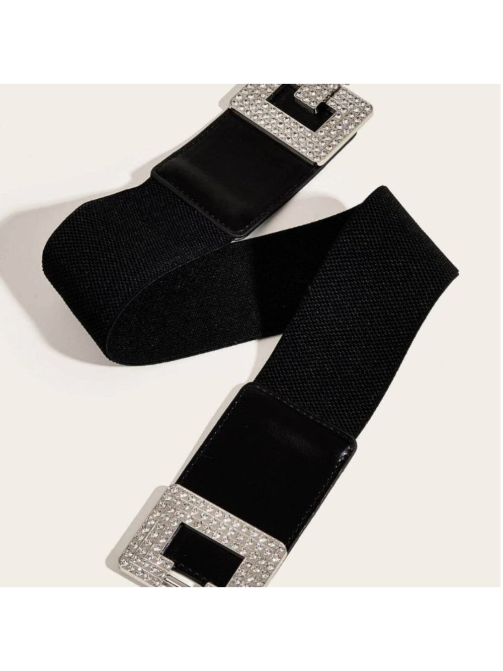 Silver/Black Square Rhinestone Stretch Belt - Picture 3 of 5